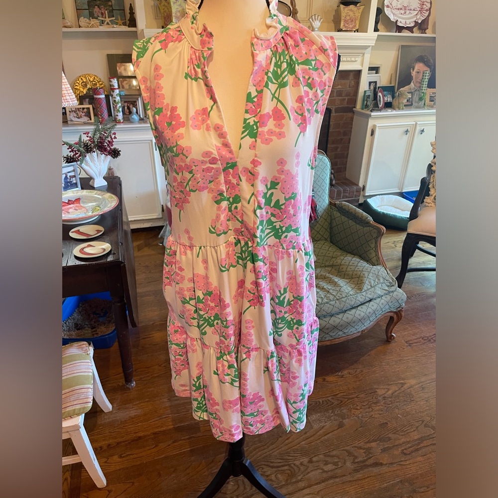 Mahi Gold tiered dress, pink & green, Size Large